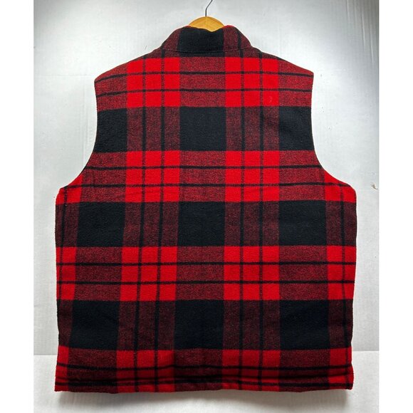 Old Navy Puffer Vest Mens Large Wool Blend Heavyweight Red Black Buffalo Plaid - Picture 3 of 7